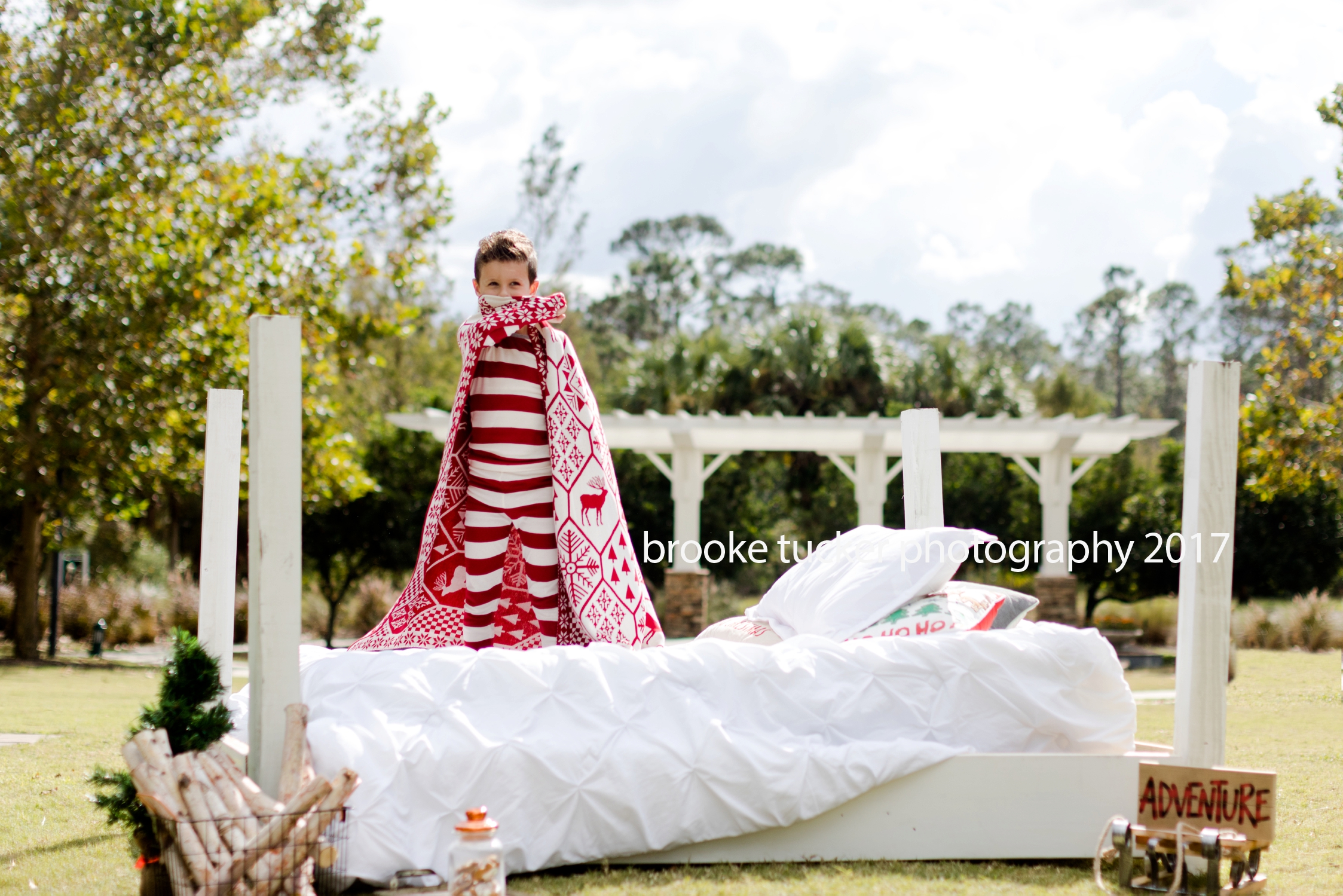 outdoor holiday portraits, holiday pajamas milk and cookies, florida child and family photographer brooke tucker